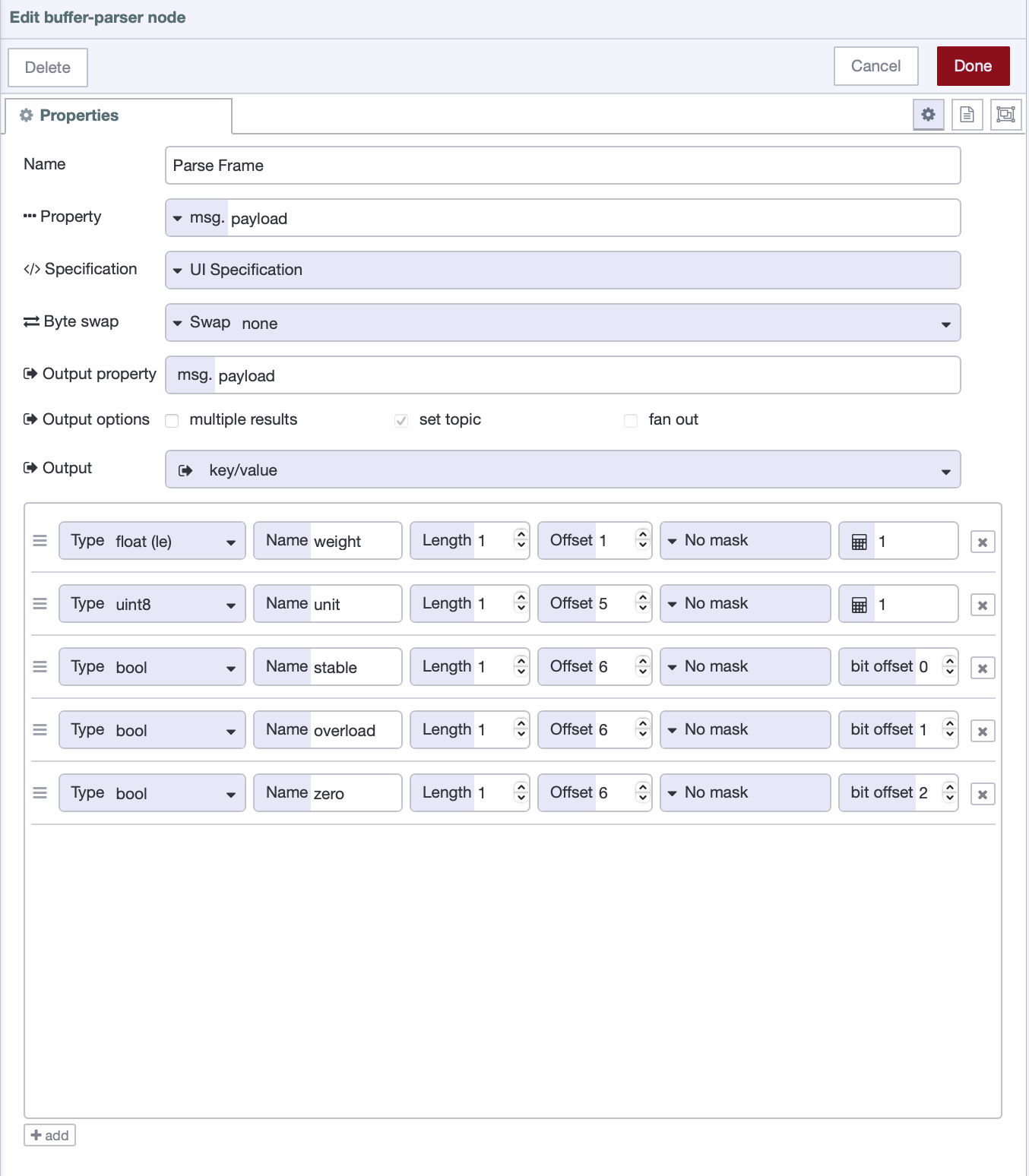 Buffer Parser Configuration